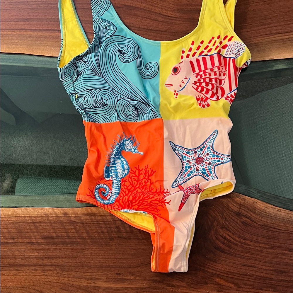 Colorblock Ocean One-Piece Swimsuit in Yellow, Blue & Orange